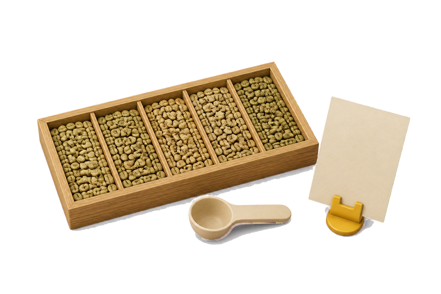3D illustration of a coffee sample tray used for inspection and cupping.
